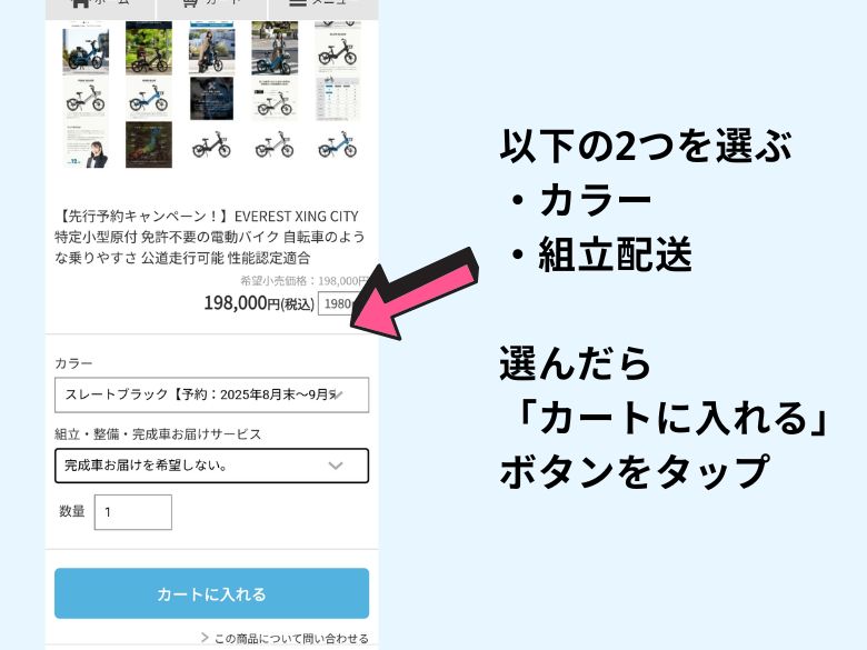 カラーと配送方法を選ぶ