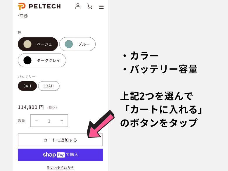 色とバッテリー容量を選ぶ